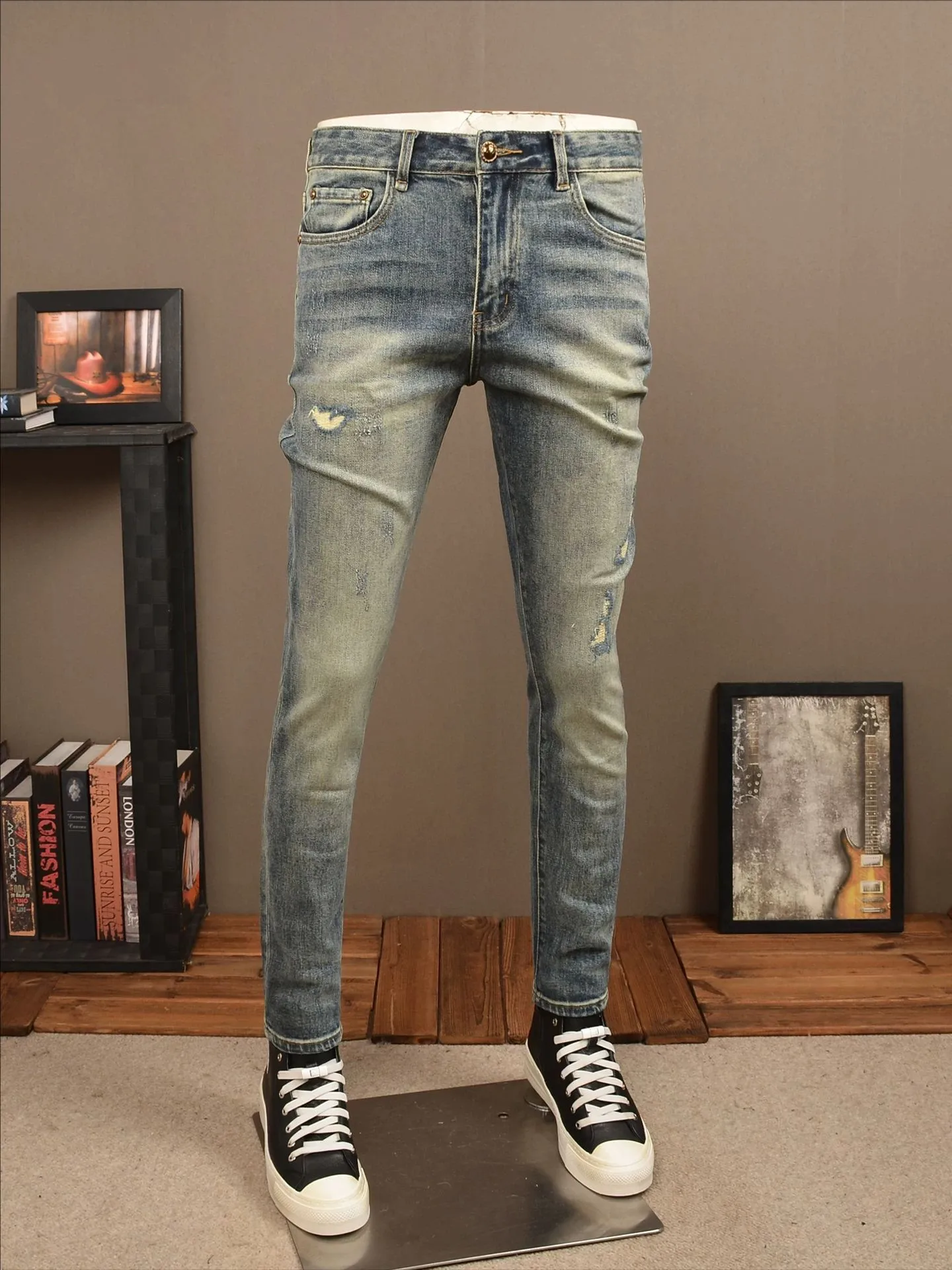 

Высококачественные мужские джинсы Slim Fit в корейском стиле с молодежным дизайном и дырками, осенняя коллекция, новинка весна-лето, длинные брюки