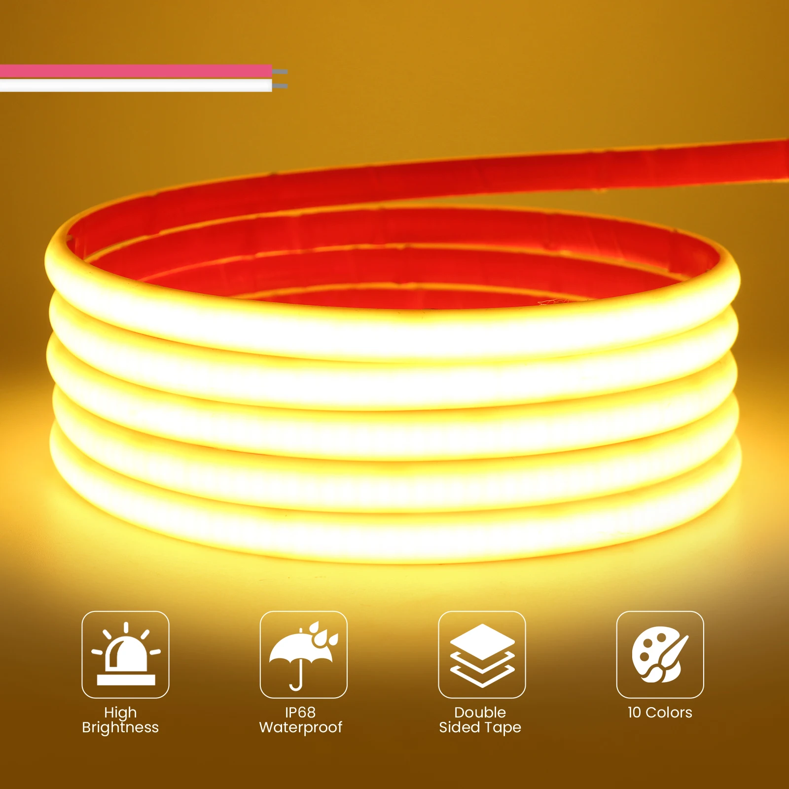 12V 24V IP68 Wasserdichter COB-Neonstreifen, hochhell, 320 LEDs/m, gelb/rosa/rot/weiß/eisblau/rosa, flexibles Bandseil, LED-Licht – Detail 4