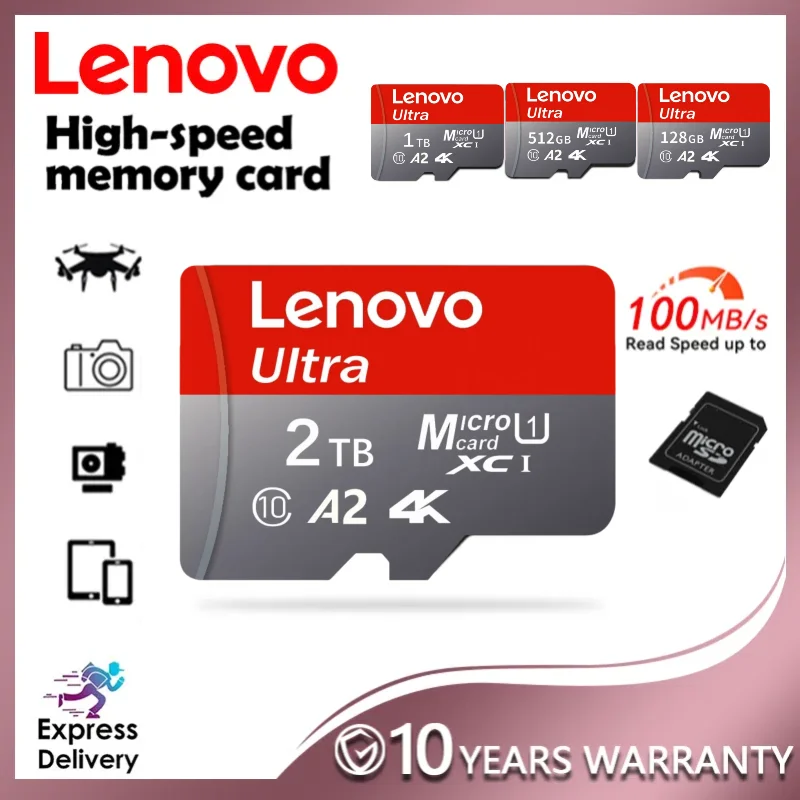 Lenovo 2TB Real Capacity Micro TF SD Card 512GB 256GB SD Memory Card 1TB Cartao De Memoria 128GB For Sony Nintendo Switch Camera