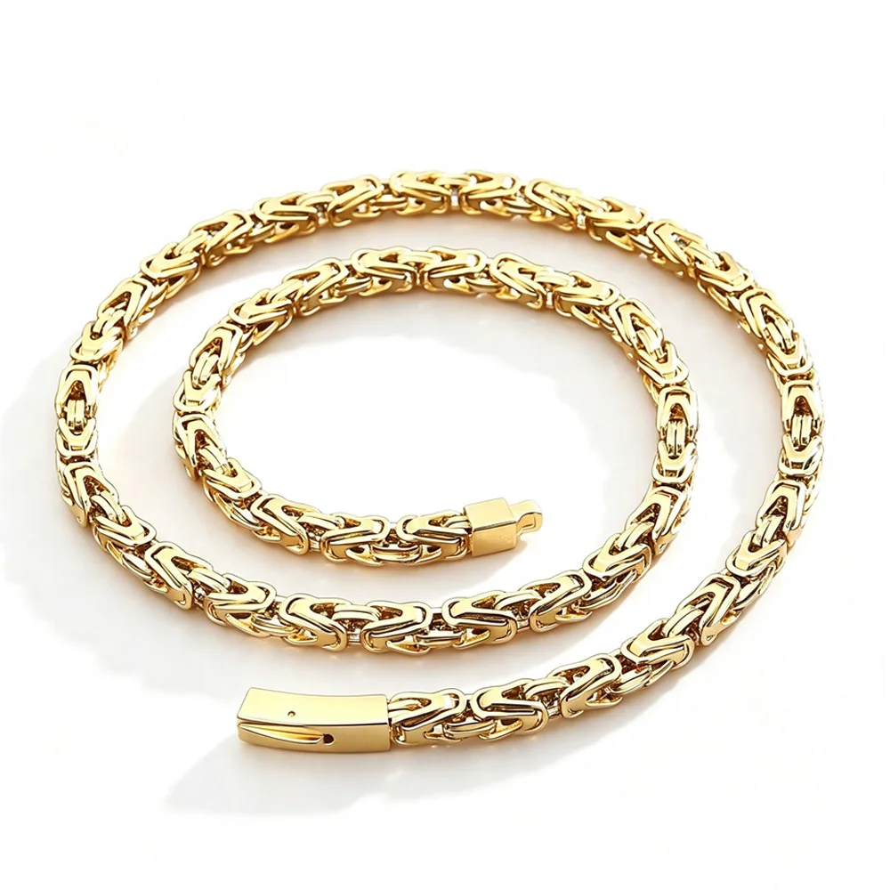 Gold Tone Byzantine Chain Necklace Vintage Thick Interwoven Link Chain Fashion Unisex Daily Statement Neck Jewelry Gift