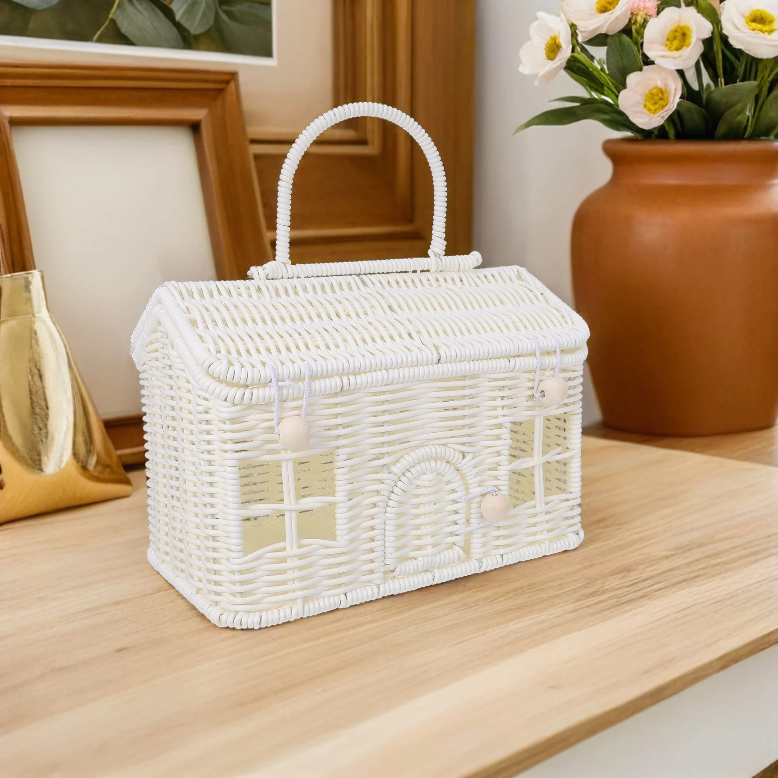 

Rattan Picnic Basket Baby Shower Present Boxes Wedding Party Favour Flower Weaving Imitation Storage White House Decor