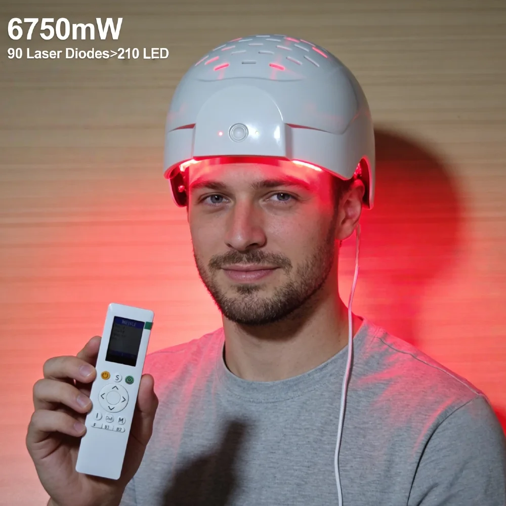 Clinical 90 Medical Laser 210 LED Hair Regrowth Cap, 6750mW High Power Customizable for Androgenetic Alopecia Scalp Care
