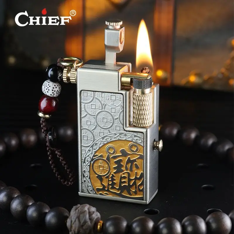 

CHIEF Upgraded Retro Oil Lighter, Transparent Oil Tank, Personalized Classic Side-sliding Lifting Arm Ignition, Holiday Gift