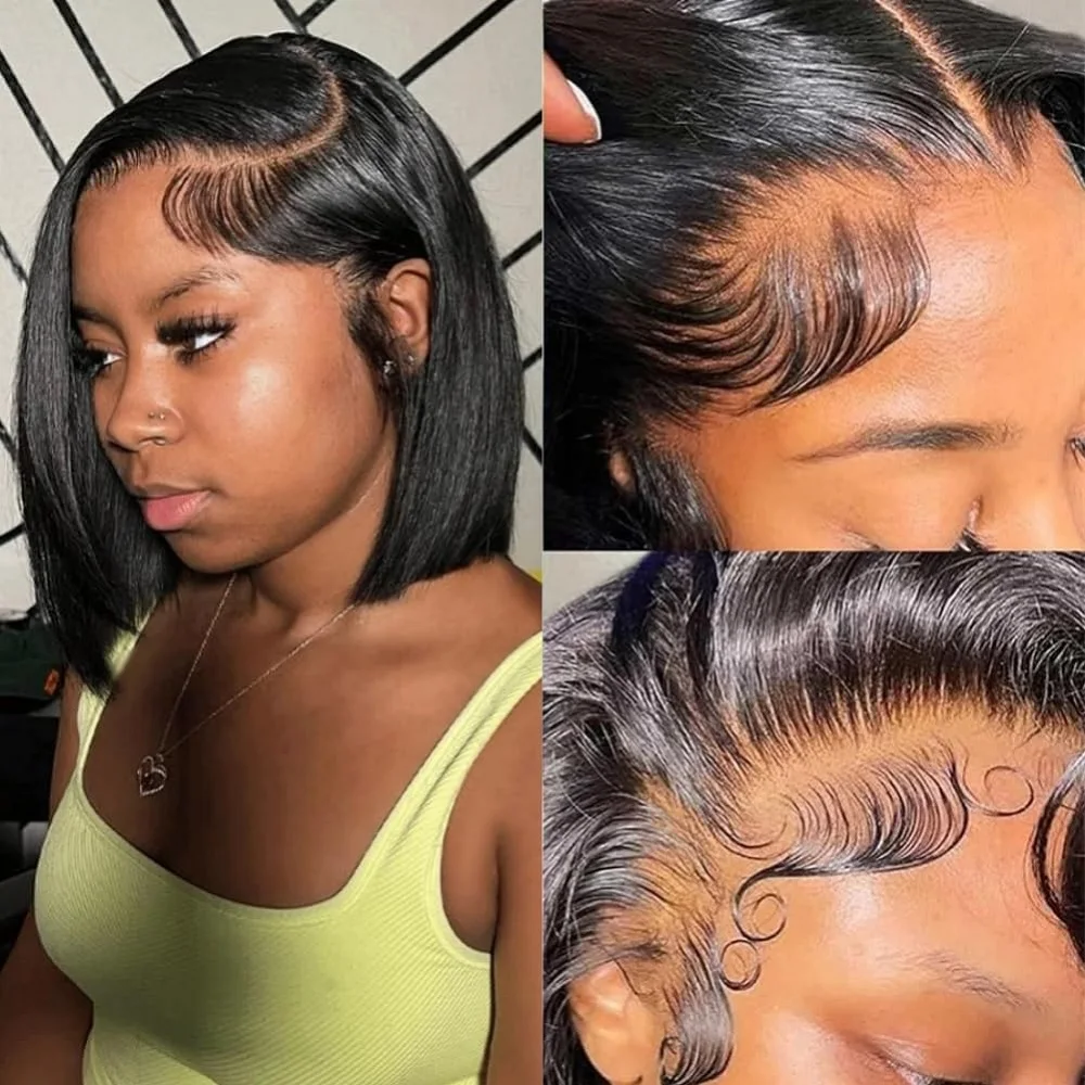 

Bob Wig Human Hair 14 Inch 7x5 Lace Front Wigs Human Hair Pre Plucked Straight HD Lace Frontal Bob Wigs for Women 180% Density