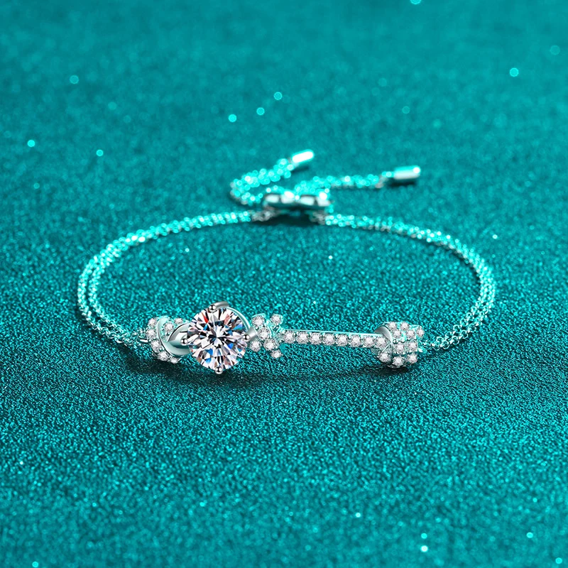 S925 Sterling Silver Double-Chain Sliding Design 2 Carat Moissanite Bracelet for Women