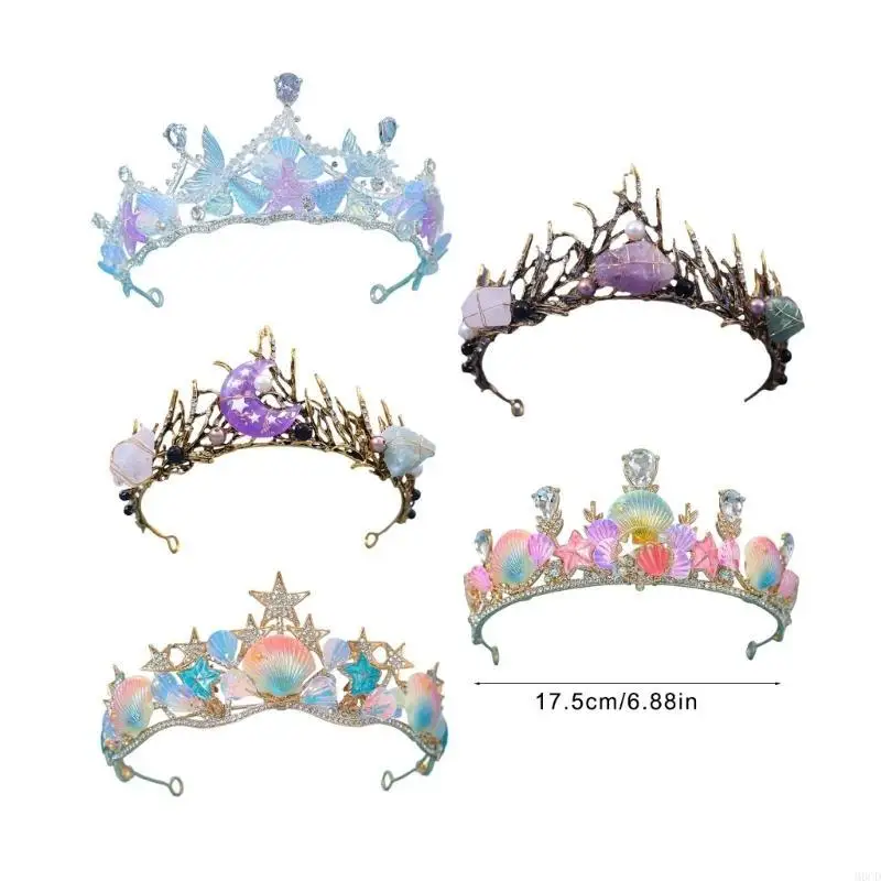 M6CD elegante bandana da coroa do mar para mulheres e crianças Hairhoop barroco para casamento praia e roupa com tema do