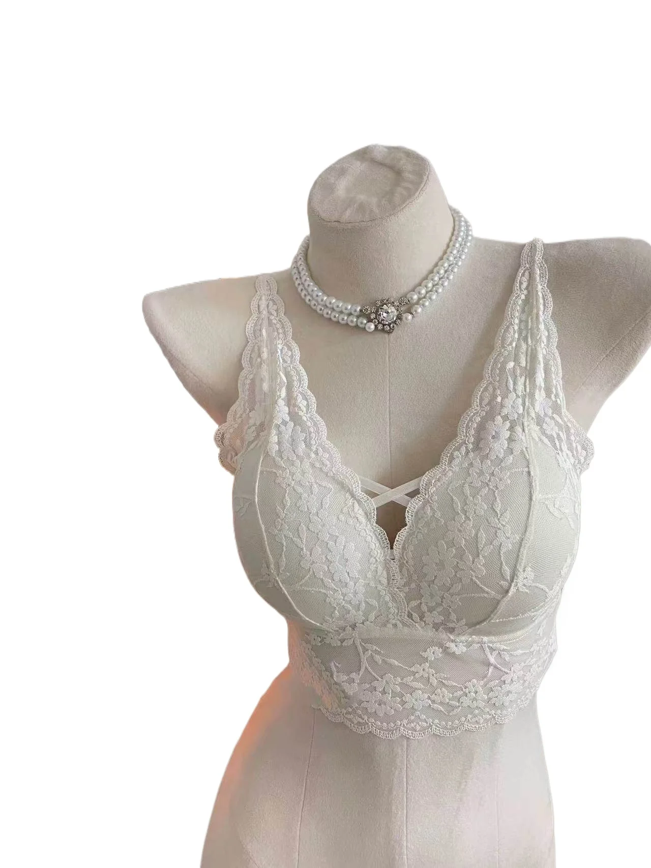 

French Lace Beauty Back Camisole Bra for Women, Thin Summer Style, Wire-Free, Push-Up for Small Busts, Sexy Tank-Top Bra