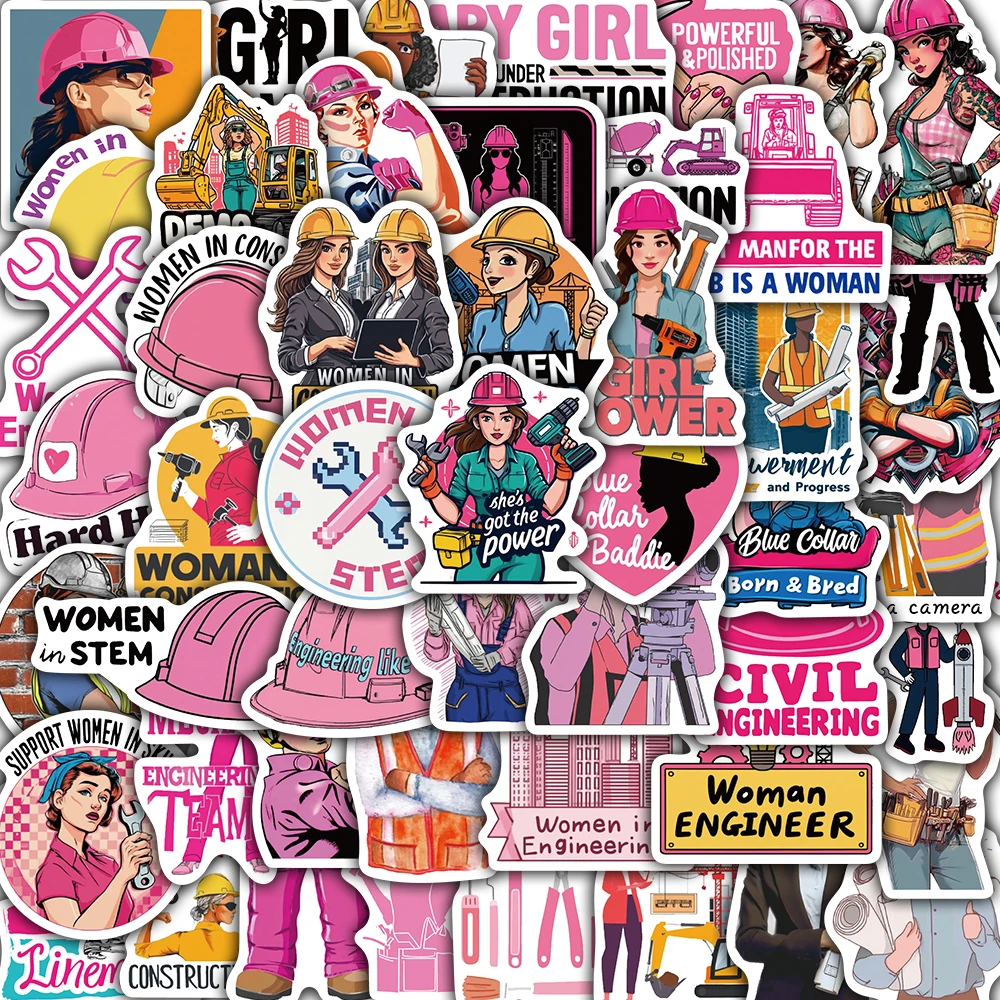 50 Stück Damen-Sicherheitshelm-Aufkleber für Notizbuch, Skateboard, Kaffee, Schreibwaren, Koffer, Handy, Gepäck, Laptop ﻿