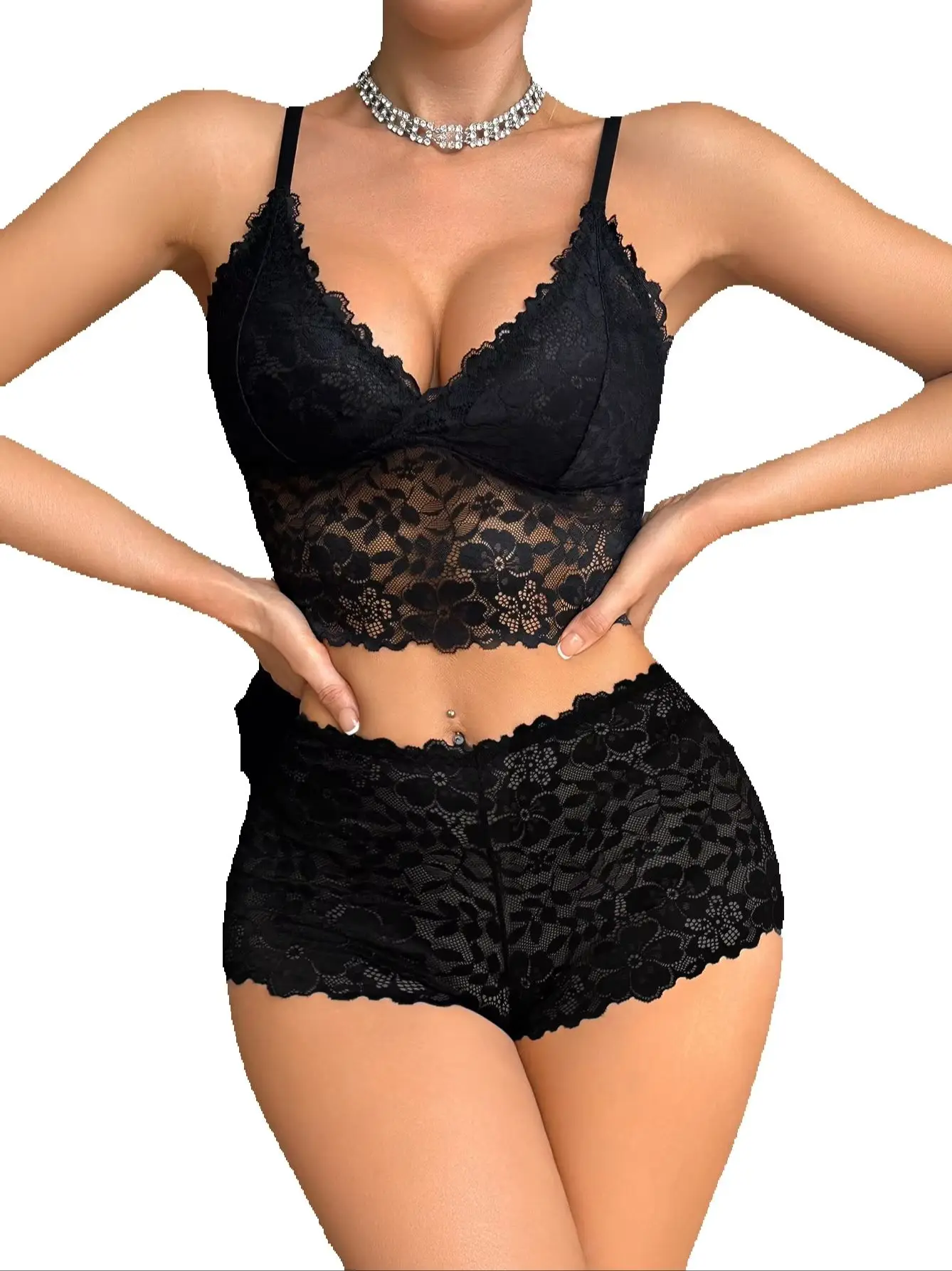 Sexy Spitzen-Unterwäsche-Set für Damen, Drahtloser Ungefütterter BH, Atmungsaktive Transparente Slips, Einfarbiges Dessous-Set