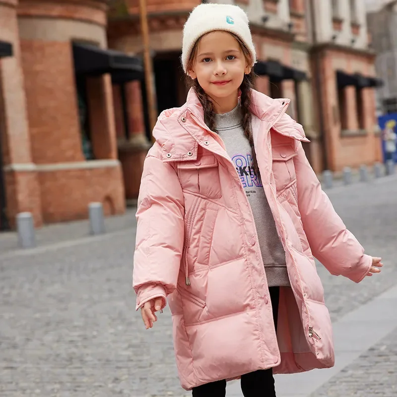 Children's Clothes for Teens Winter Fashion New Hooded Down Jacket Med-Length Casual Coat Tops Kid Girls Snowsuit 4-12 Y