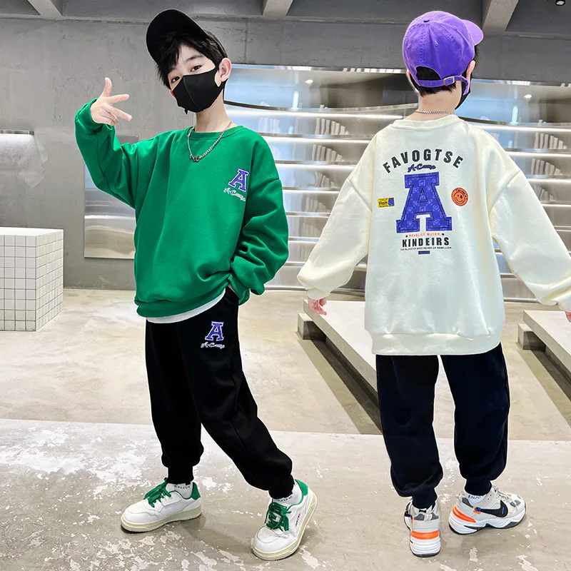 

Spring Autumn Boys Loose Alphabet Sweatshirt+Sweatpant School Kids 2PCS Tracksuit Child Jogger Outfit Workout Set 5-16Yr