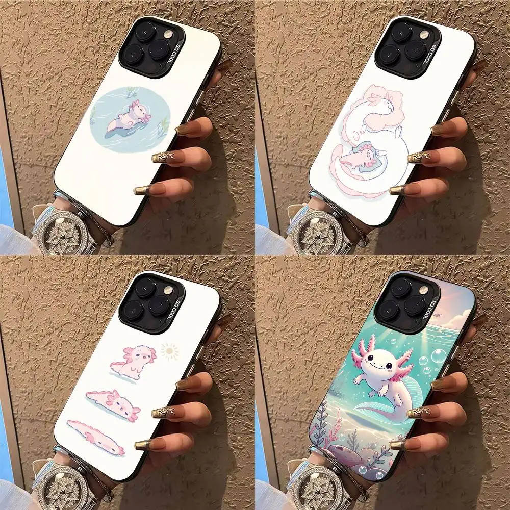 

Cute Axolotl Phone Case For iPhone 17,16,15,14,13,12,X,8,Pro,Max,Plus,E,SE4,Air,Mini IMD Matte Black