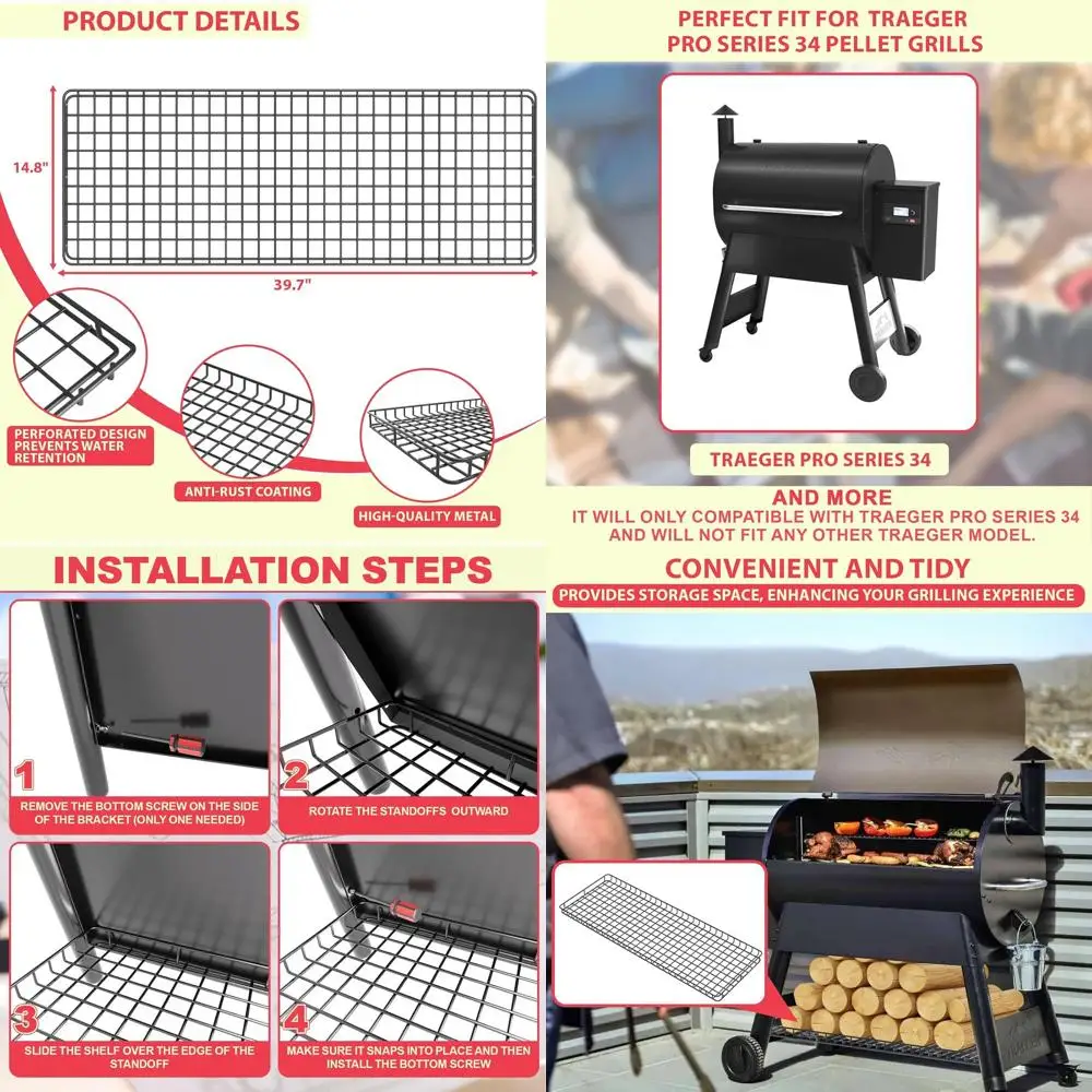 

Аксессуары для гриля на древесных пеллетах: Полка для хранения для 34-дюймовых грилей, сталь с черным порошковым покрытием