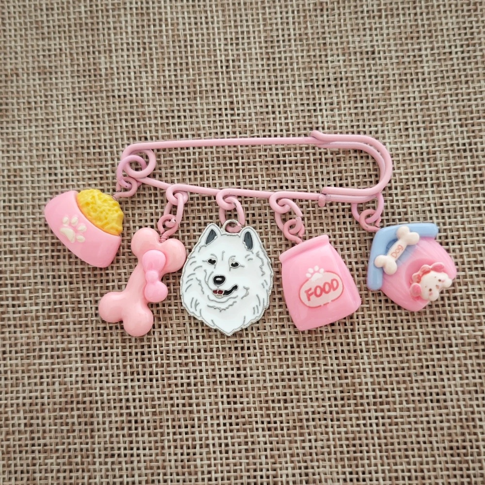 Pink Samoyed Dog Brooch Pins Yorkshire Terrier Breastpin Modern Style Birthday Gift