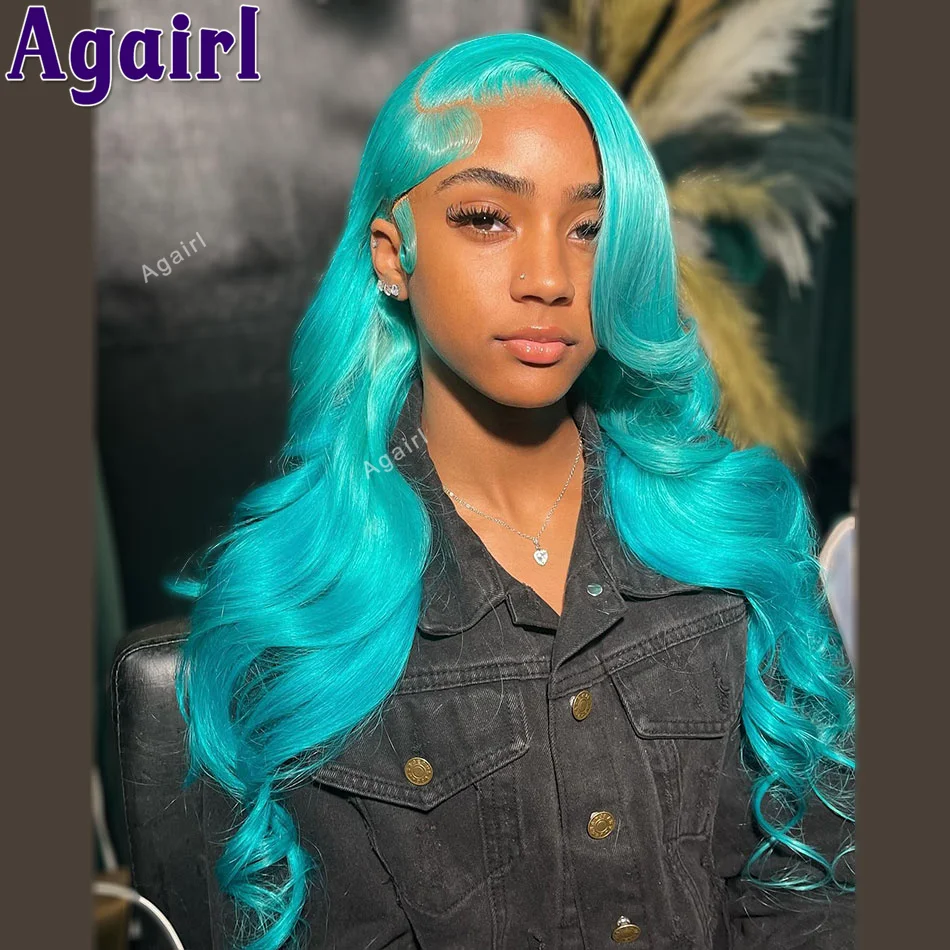 

200% Sky Blue 613 Colored Body Wave 13x4 13x6 Lace Frontal Human Hair Wigs Pre Plucked 6X4 5X5 Lace Closure Wigs For Black Women