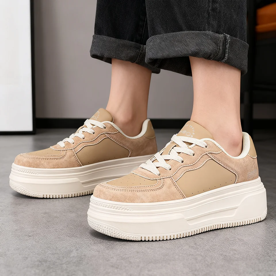 

Baasploa Women Walking Platform Sneakers Fashion Leather Casual Thick Soled Shoes Female Comfort Skateboarding Shoes Non-Slip