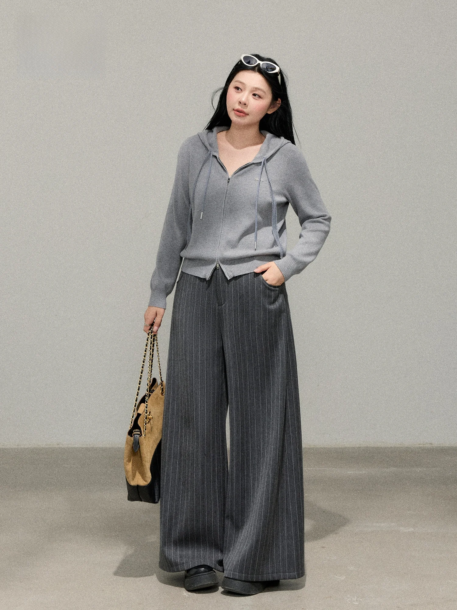 

Faionable женский вязаный комплект больших размеров, длинные брюки с высокой талией, утягивающий полосатый свитер, брюки-ножи, корейский ансамбль Sle