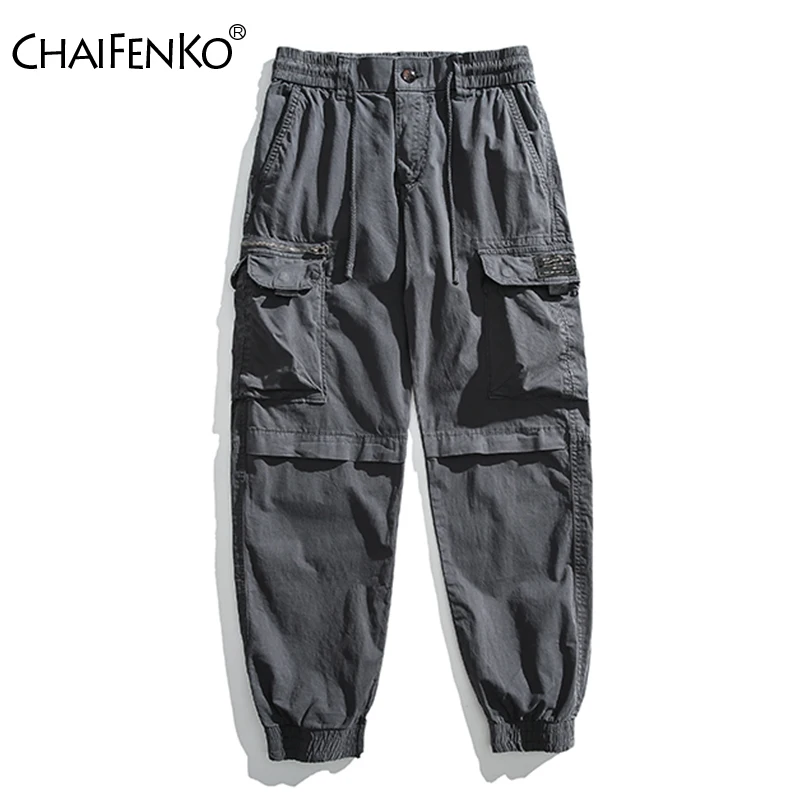 

Men 2024 New Casual Pencil Cargo Pants Fashion Solid Multiple Pockets Street Jogging Outdoors Elastic Waist Loose Trousers Men