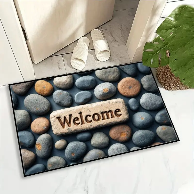 VIKAMA Deep Blue Simulation Pebble Welcome Entrance Door Mat Foyer Bathroom Entrance Home Decoration Welcome Carpet
