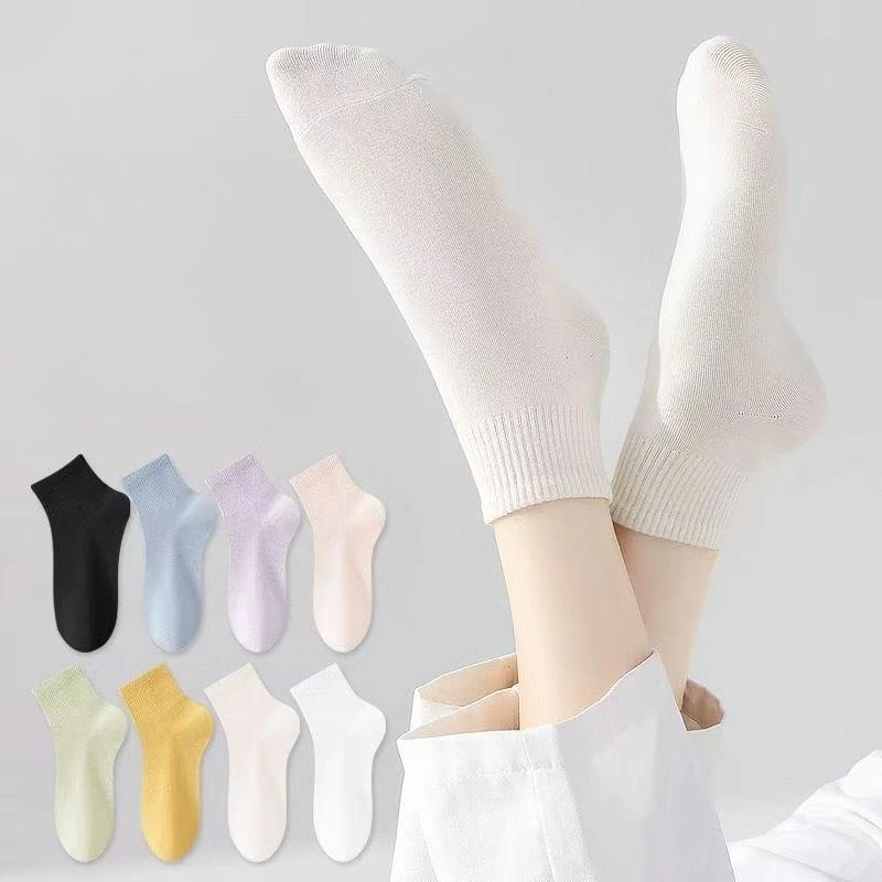 5 Pairs Women Macaron Colored Short Socks Fashionable Simple Soft Comfortable Sweat Absorbing Breathable Casual Socks