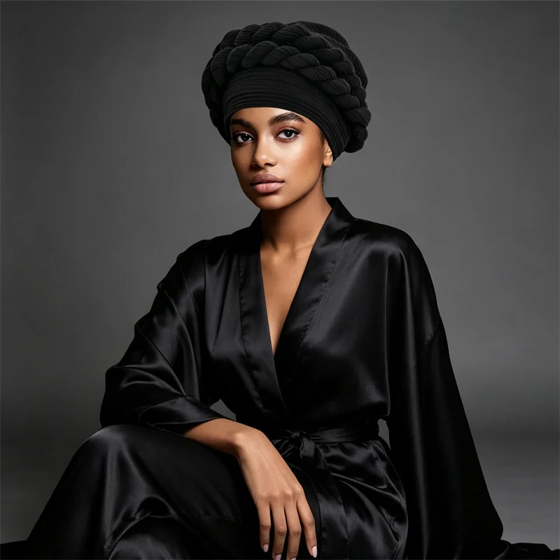 Double Braids Turban Caps for Women Muslim Hijab Hat Islamic Female Head Wrap Bonnet African Auto Gele Headwear Turbante Mujer