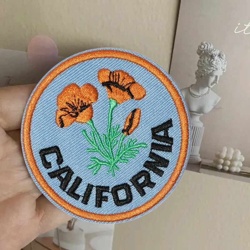 1 STÜCK Äshscholzia Californica Gestickter Aufnäher zum Aufbügeln und Aufnähen für Kleidung, Mütze, Tasche, Jacke, DIY-Geschenk, heißes selbstklebendes Abzeichen