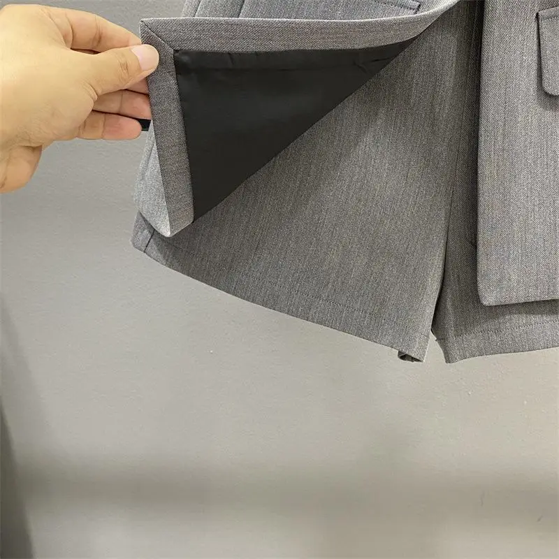 Pantaloni da donna con temperamento patchwork tinta unita a vita alta a gamba larga Pantaloni da donna con pantaloncini slim tascabili alla moda estiva