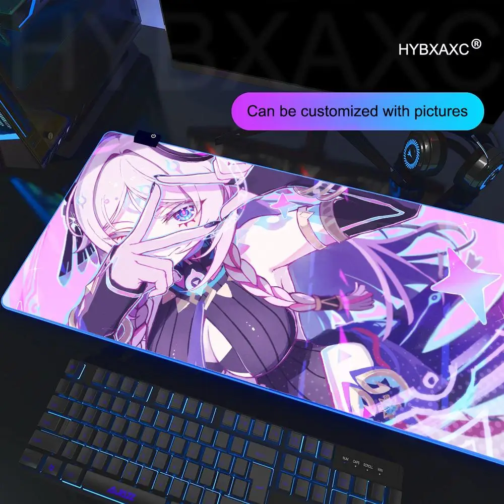 Gamer Genshin Citlali Mouse Pad Anime Gaming Mouse Pad LED Table Pads Backlit Rubber Desktop XXL Mousepad RGB Desk Mats