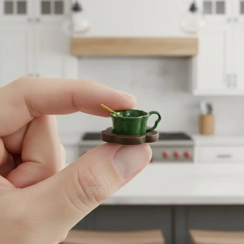Dollhouse French Retro Mini Relief Coffee Mug High Foot Cup with Handle for Micro Landscape Decoration Hobby