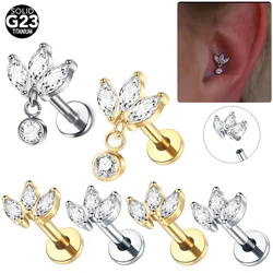 1PC Implant Titanium Ear Cartilage Piercings Marquise CZ Zircon Labret Lip Stud Tragus Pircing Lobe Earring Women Body Jewelry