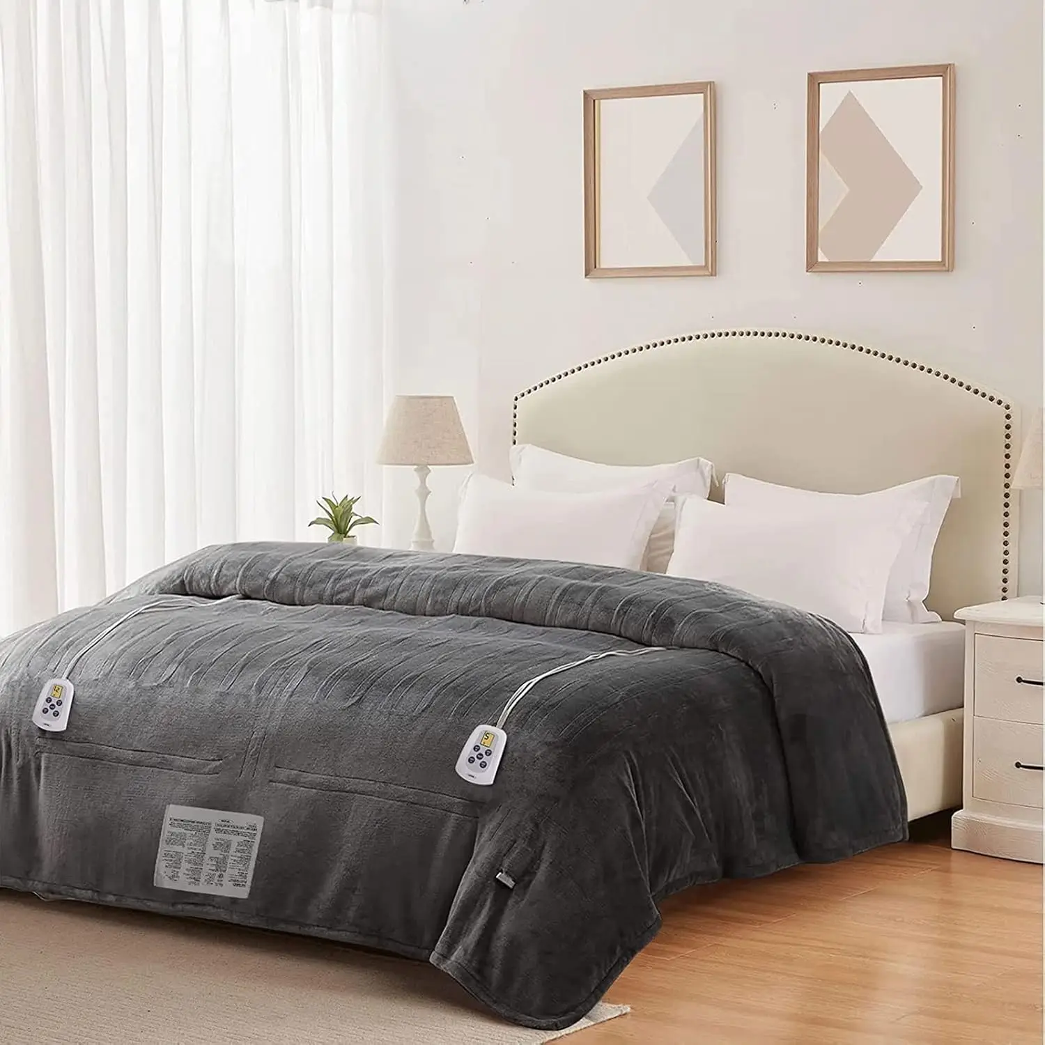 

King Size Electric Heated Blanket, Dual Control Flannel, 10 Heat Settings, Auto Off, Washable, Warranty