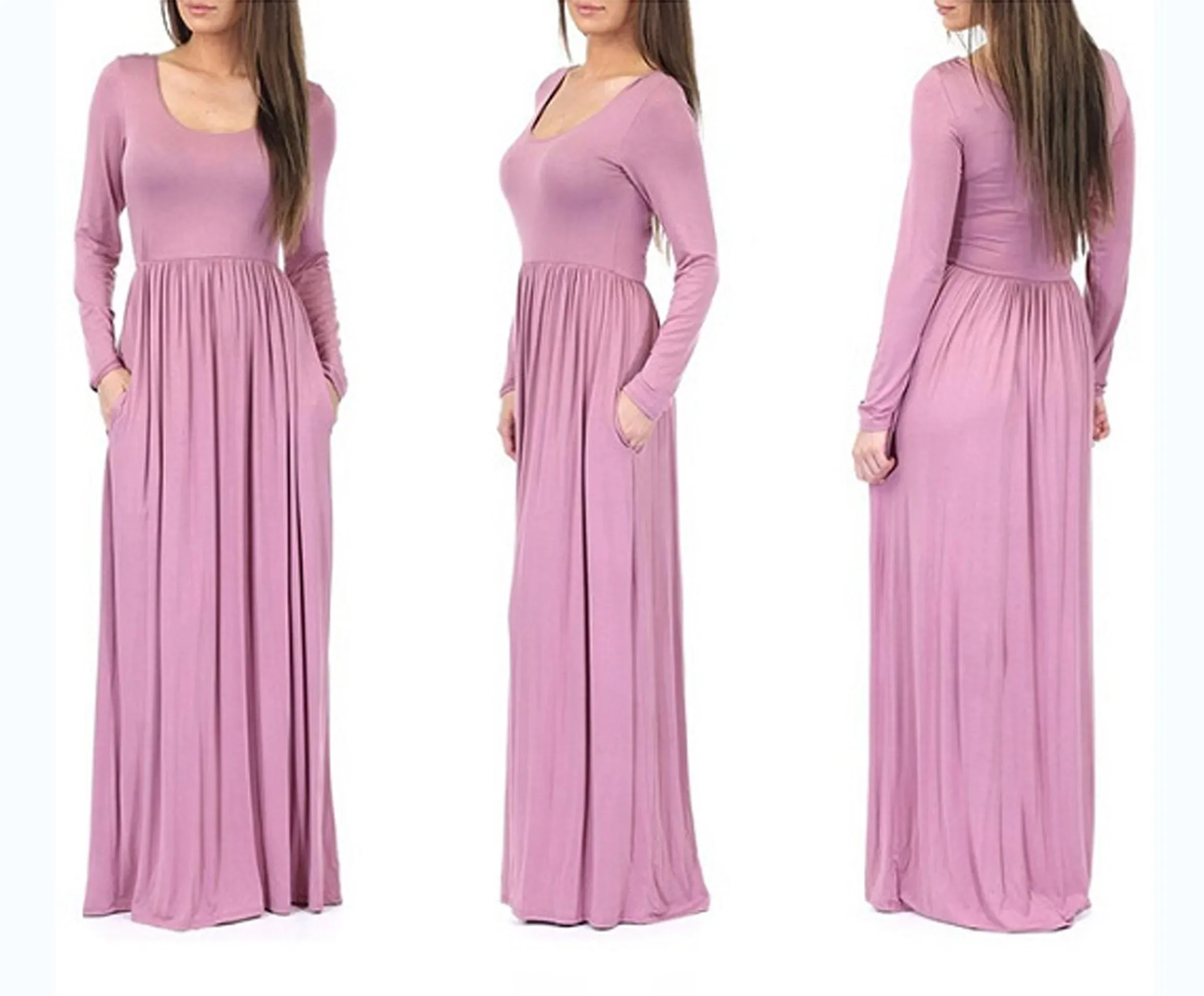 Donsignet Woman Dress Spring Autumn Casual Elegant Long-sleeved Round Neck Floor-Length Dresses for Women