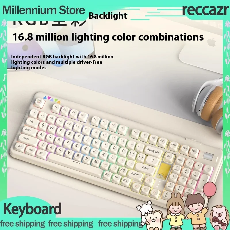 

Reccazr R102 колпачки для клавиш тофу, клавиатура, трехрежимная прокладка с возможностью горячей замены, механическая клавиатура RGB, индивидуальная геймерская клавиатура, подарки