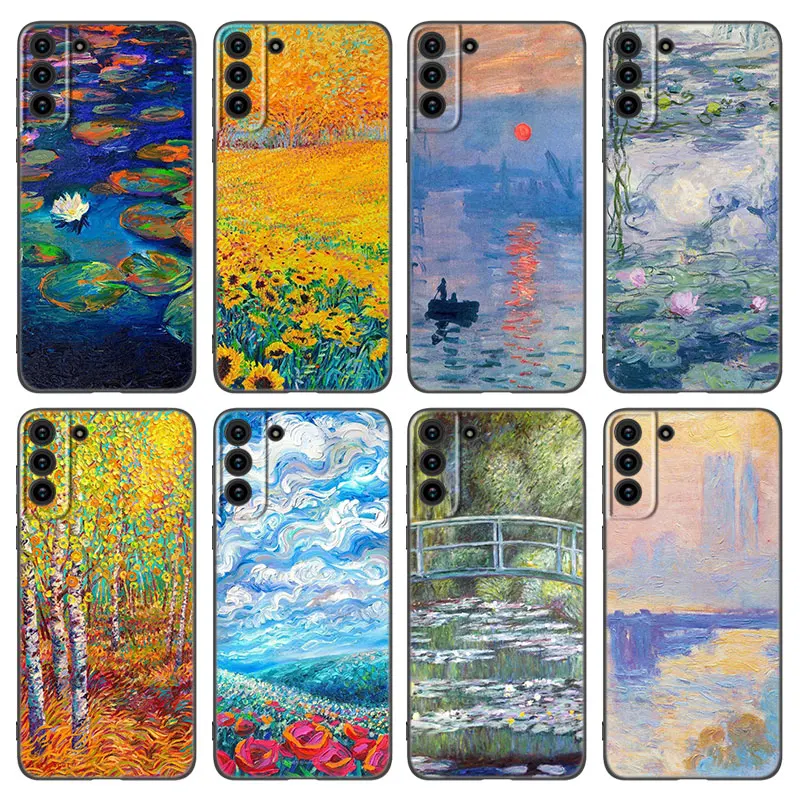 Claude Monet Oil Painting Black Silicone Phone Case For Samsung Galaxy S20 S23 FE S21 S22 S24 Plus Ultra