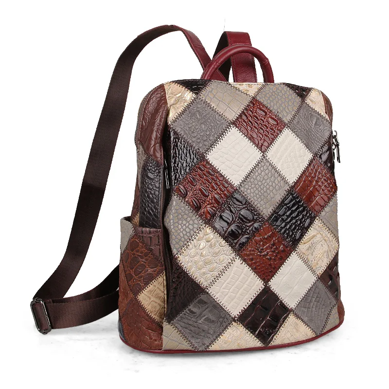 Imagem -06 - Mochila de Couro Genuíno para Mulheres Bolsas de Ombro Bolsa de Viagem para Senhora Bolsa para Laptop Patchwork de Qualidade Nova Moda