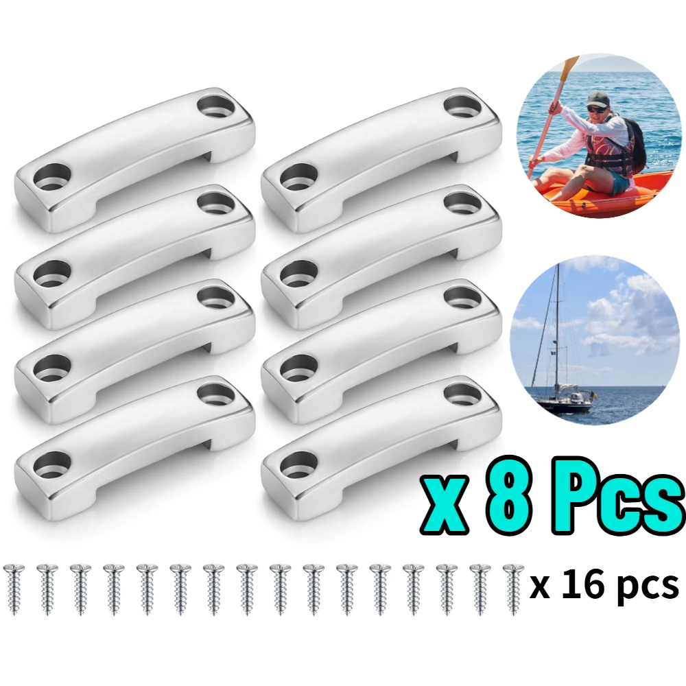 8 Pcs 316 Stainless Steel Boat Top Pad Eye Footman Loop with 16pcs Screws Kayak Deck Loops Hardware Included