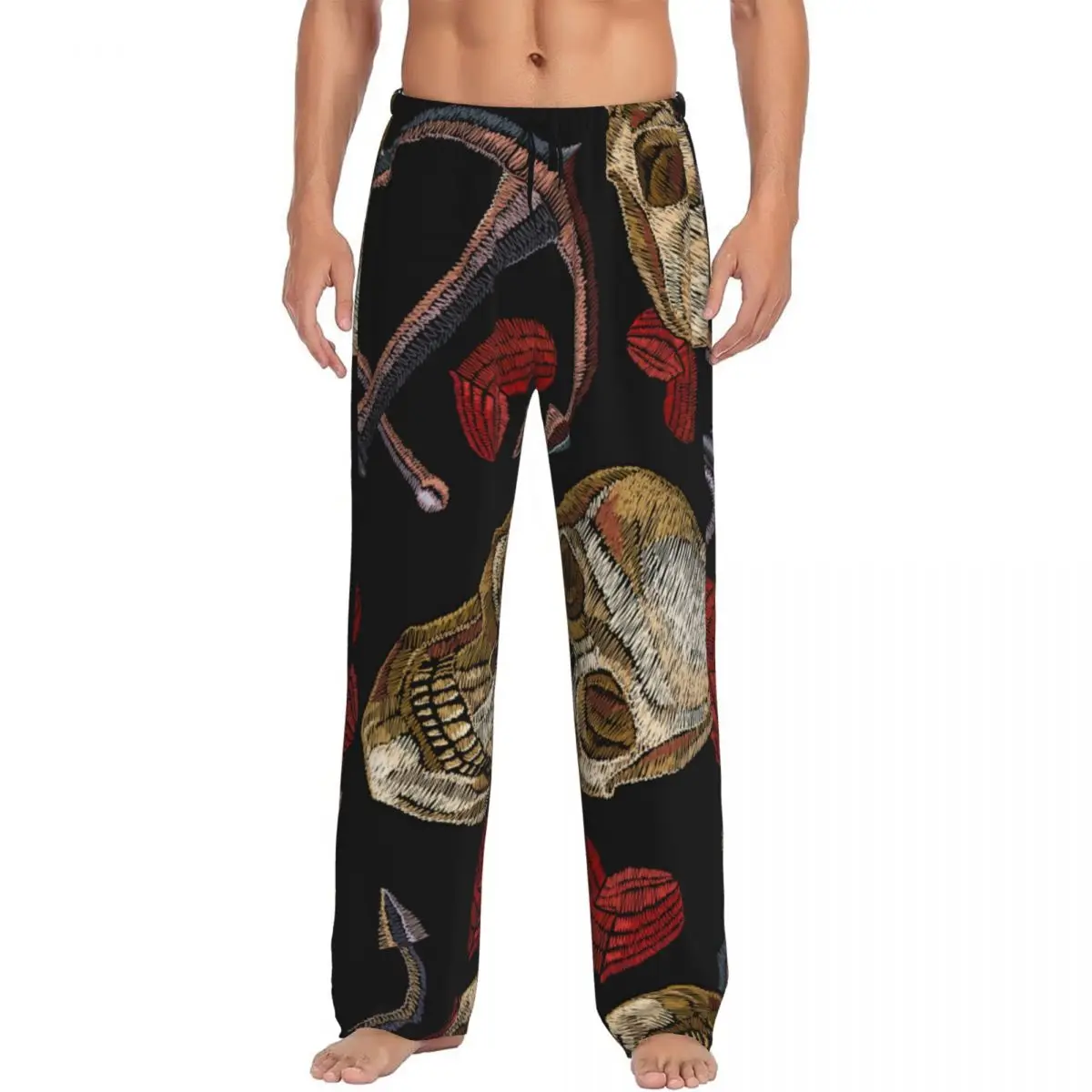 Custom Printed Men's Pajama Pants Skull Anchor And Heart Sleepwear Sleep Lounge Bottoms with Pockets