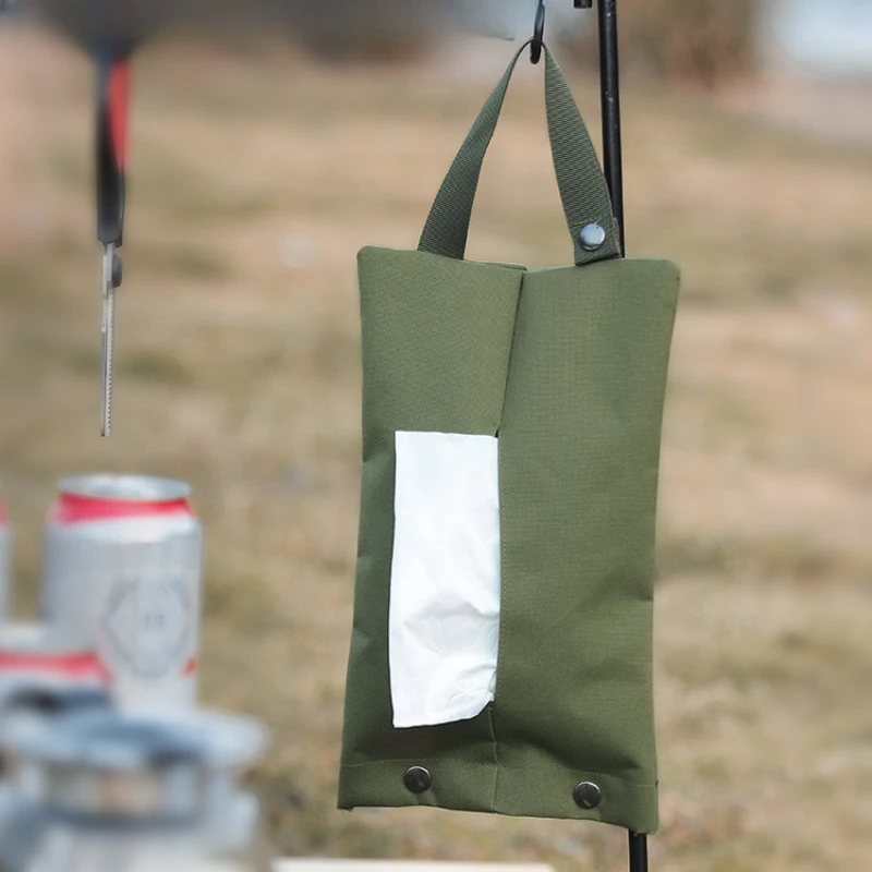 Outdoor camping hanging tissue cover Home portable tissue cover Army green canvas paper cover EDC storage bag