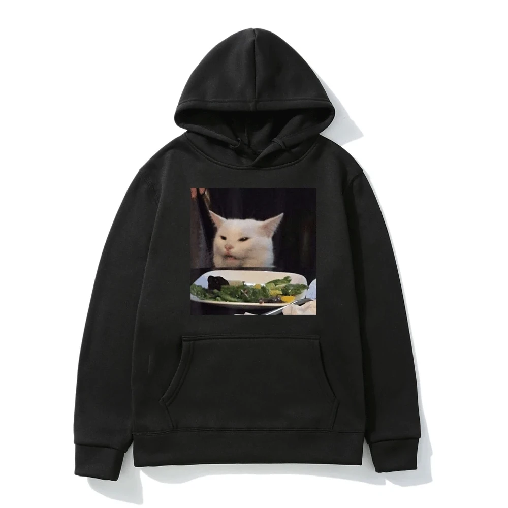 

Dinner Table Cat Meme Hoodie Funny Internet Yelling Confused Sweatshirt Men Women Graphic Oversize Long Sleeve Pullovers Hoodies