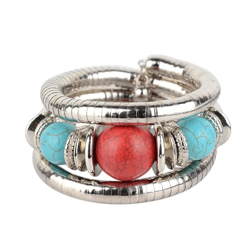 Paduan Gelang Ular Warna Emas Susun Multi Layer Gelang Warna Perak Punk Tiga Lapisan Gelang Perhiasan Aksesoris