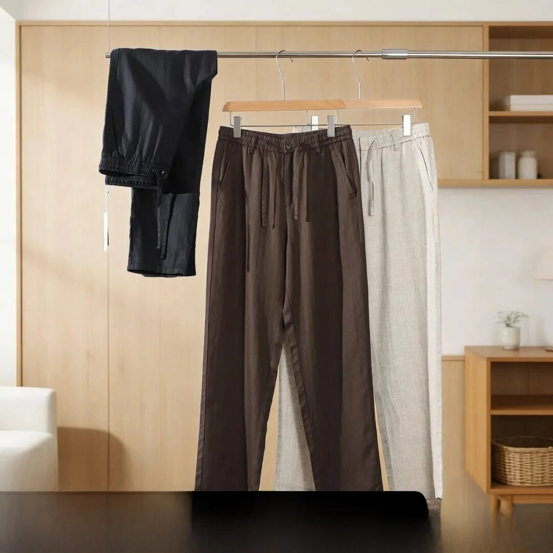 

Linen Mixed Casual Pants Men's Summer Loose Straight Leg Elastic Waist Commuter Comfortable Moisture Wicking