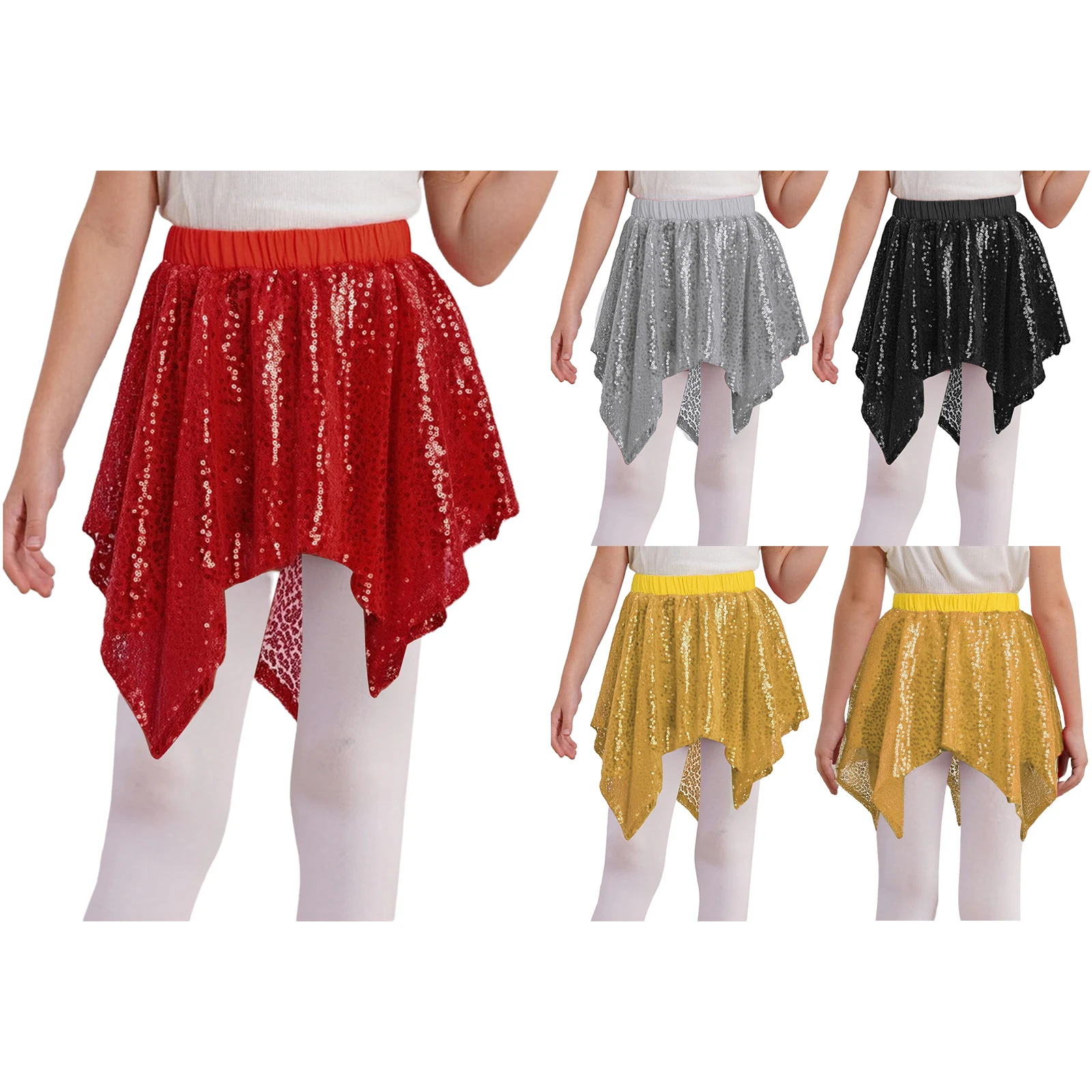 Spódniczka do cheerleadingu dla dziewcząt z wbudowanymi szortami i błyszczącymi cekinami na występy i zawody cheerleadingowe.