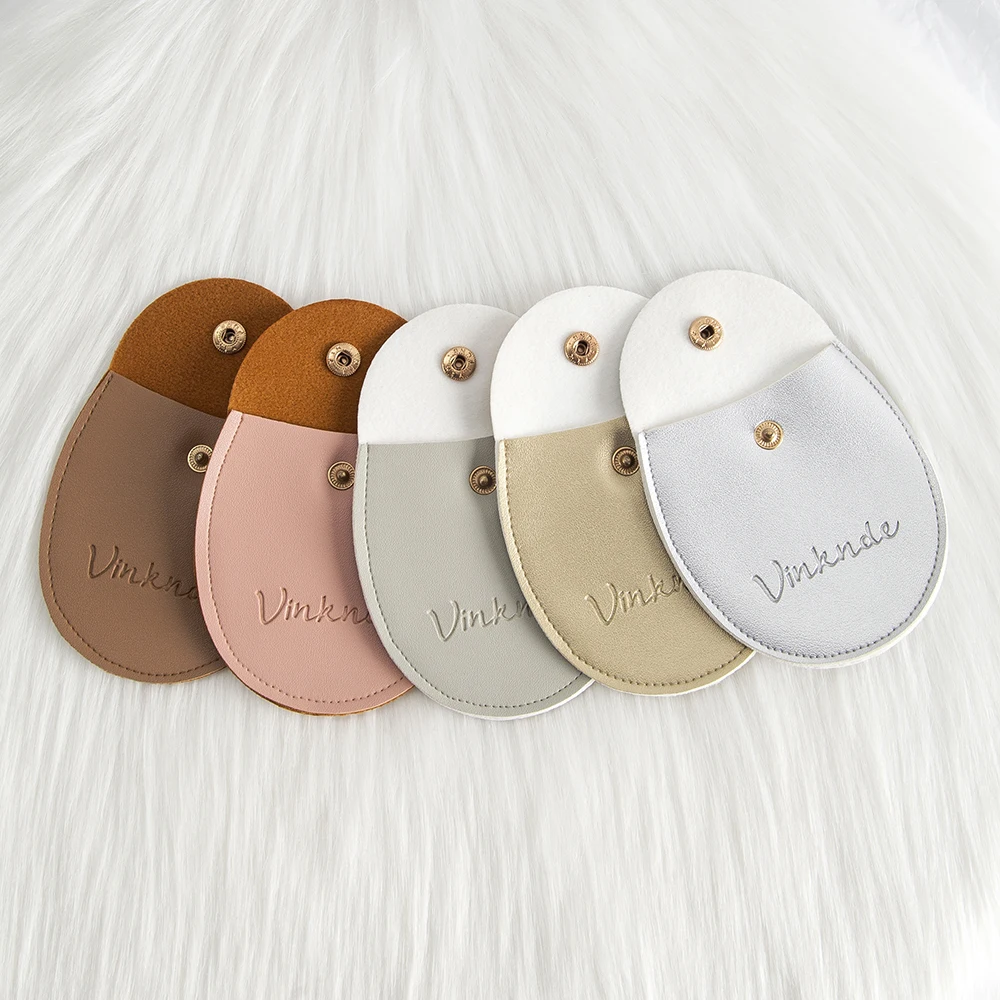 

50/100Pcs Oval 7.8*8.5cm PU Leather Snap Storage Bag for Jewelry Necklace Ring Recyclable Watches Glasses Bracelet Debossed Logo