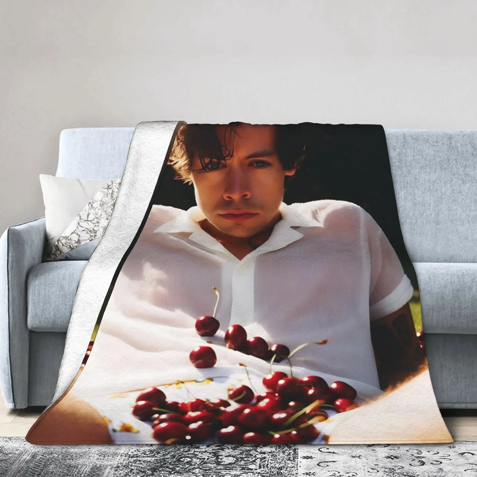 Cherry Kiss All The Time  Knitted Blankets Harrys Music Styles  Plush Throw Blanket Summer Air Conditioning Decoration Bedsprea
