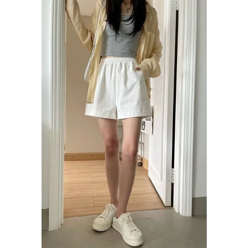 

Cotton Shorts A-shaped Version Women's Summer New High-waisted Outer Wear Casual Wide-leg Loose and Thin Solid-color Shorts
