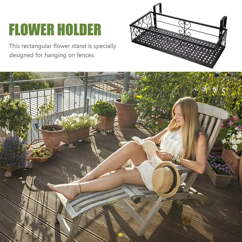 Balcony Railing Flowerpot Hanging Rack Guardrail Flower Stand Planting Shelf Planter Fence Iron Rail Baskets Organizer Outdoor