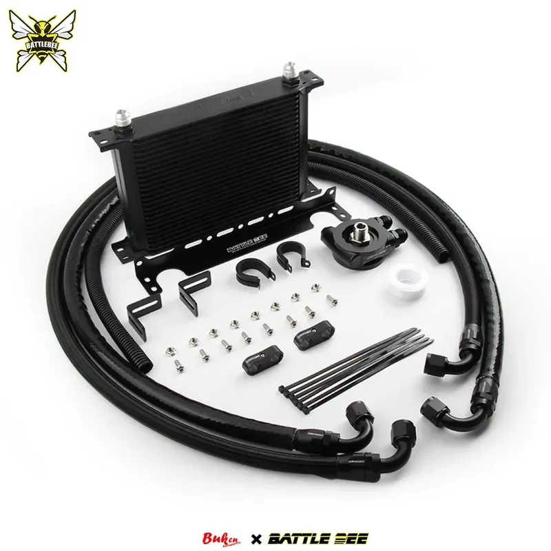 【Durable Practical Daria】 BATTLE BEE Engine Oil Cooler Kit 19/25 Rows with Thermostat Adapter Radiator Cooling Systems for