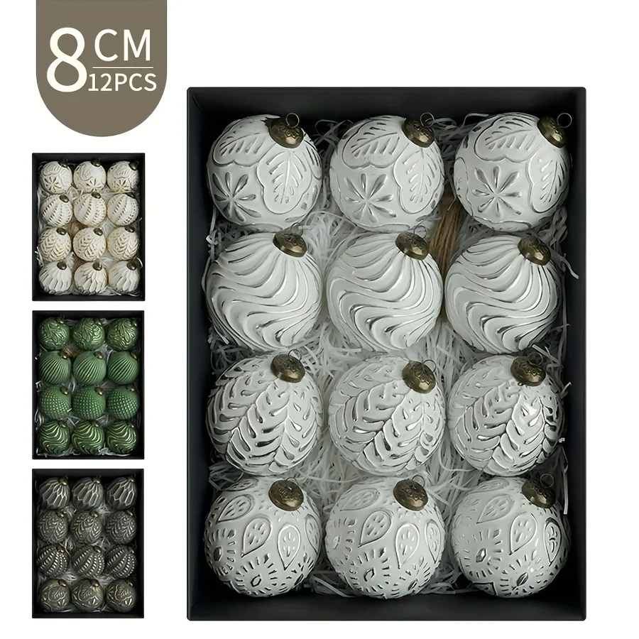 12pcs/set 8.0cm Antique-Style Christmas Ball Decorations for Christmas Tree Decorations, Wedding Party Decorations, Ball Ornamen