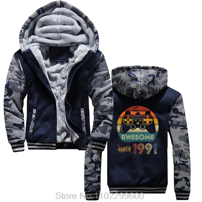 Classic Fashion Men Hoodie Vintage Video Game Hoody Awesome Since 1991 Jacket Zip Up Hoodies Cotton Birthday Gift Winter Coats