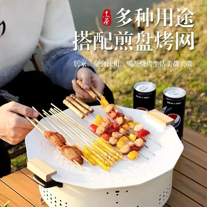 เตาอุ่นอเนกประสงค์ในร่มเตาบาร์บีคิวกลางแจ้งแบบพกพาสามารถถอดออกได้สำหรับแคมป์